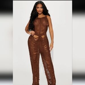 NWT Fashion Nova Chocolate Brown Crochet Jumpsuit Cover Up